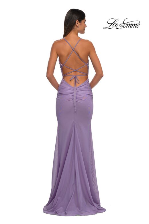 La Femme 33086 Lace-Up Back Ruched Corset Dress
