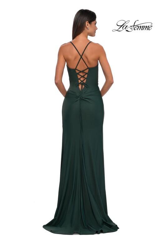 La Femme 33103 Surplice Bodice High Slit Lace-Up Dress