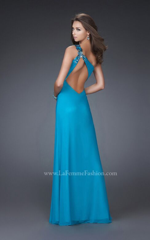 La Femme 16687 Teal One Shoulder High Slit Dress