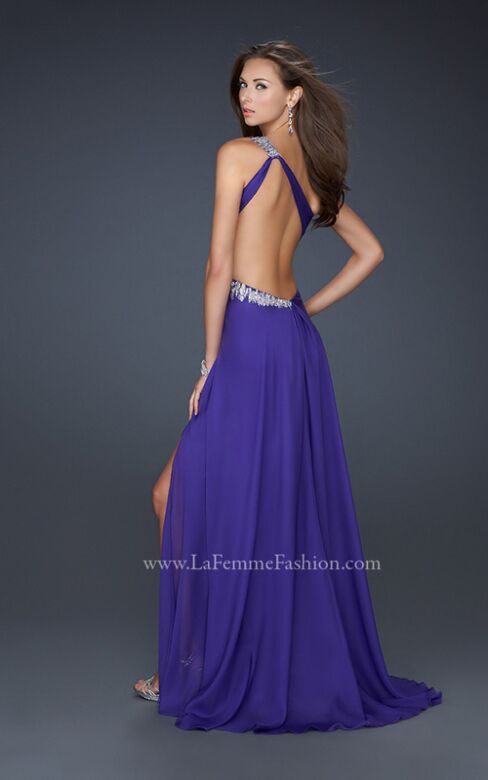 La Femme 17188 Royal Purple High Slit One Shoulder Dress