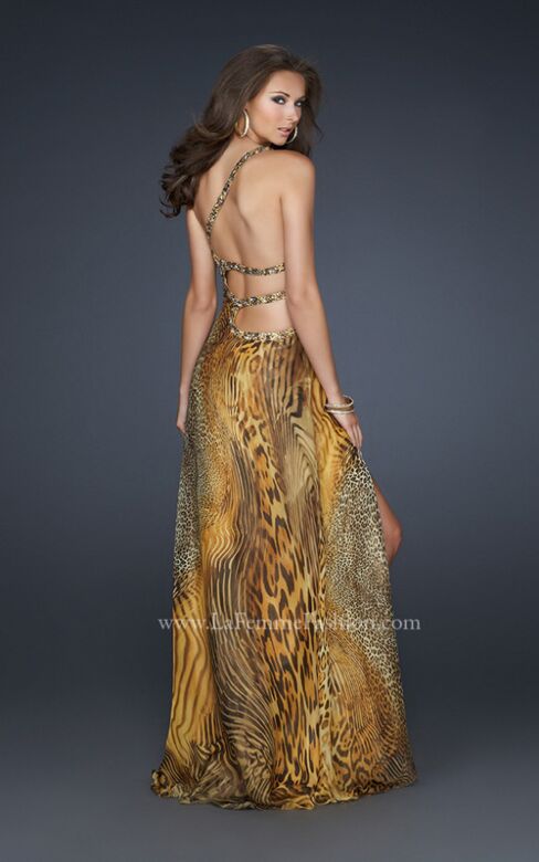 La Femme 17207 Multicolor High Slit One Shoulder Dress
