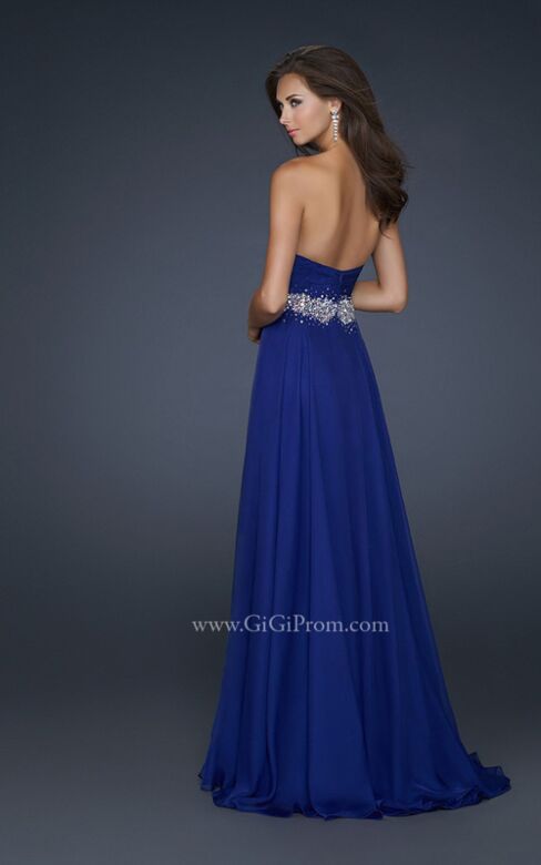 La Femme 17613 Indigo One Shoulder Dress