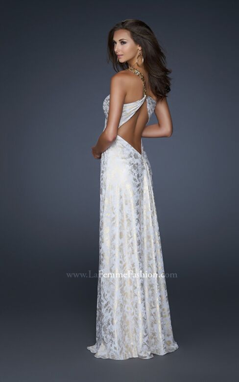 La Femme 17805 White Gold One Shoulder Slim Dress