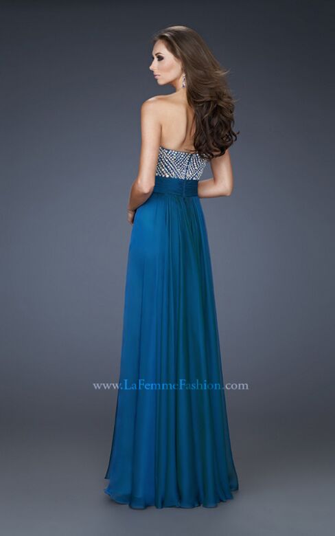La Femme 18121 Aquamarine Flowy Skirt Strapless Dress