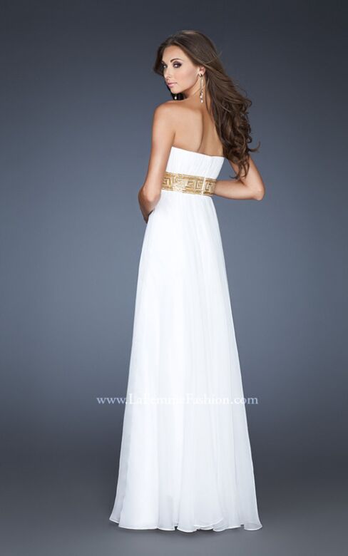 La Femme 18794 White Flowy Skirt Empire Waist Dress