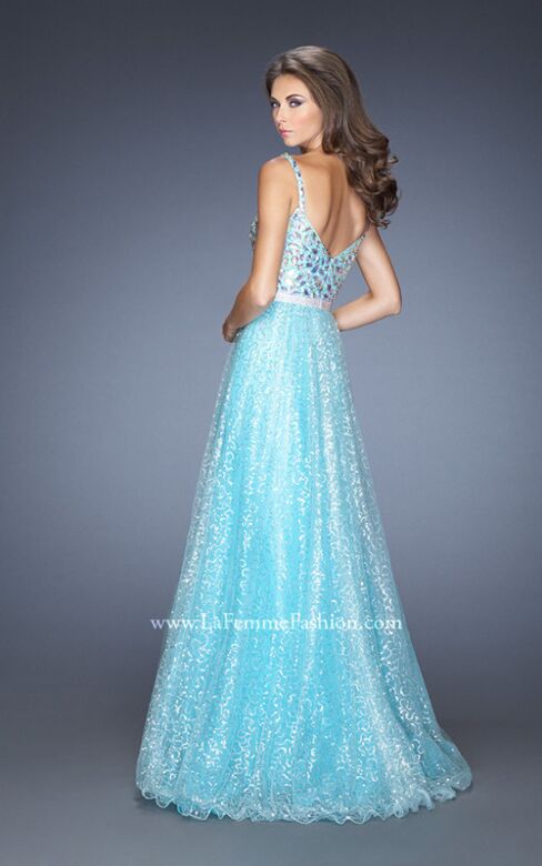 La Femme 19350 Aqua Sweetheart Neck Embellished Dress