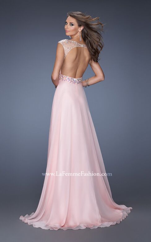 La Femme 19858 Cap Sleeve Cutout Back A-Line Dress