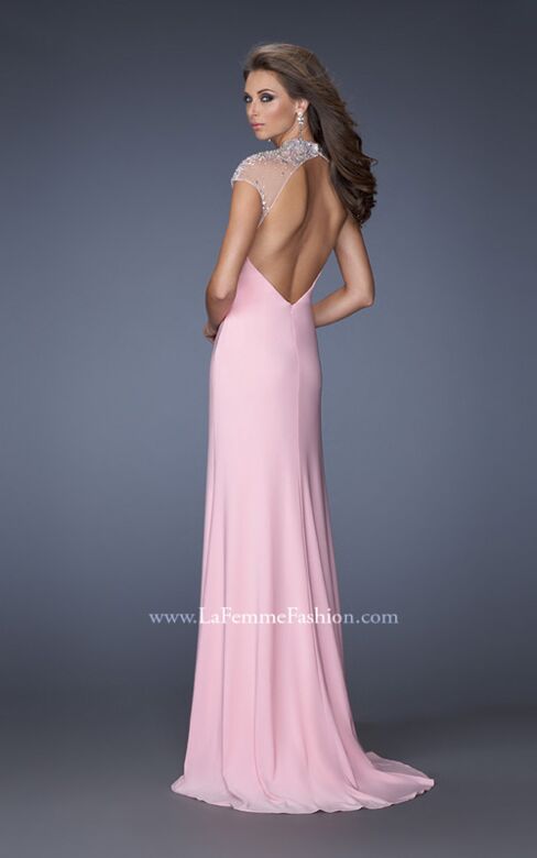 La Femme 19942 Cap Sleeve Illusion High Neckline Dress