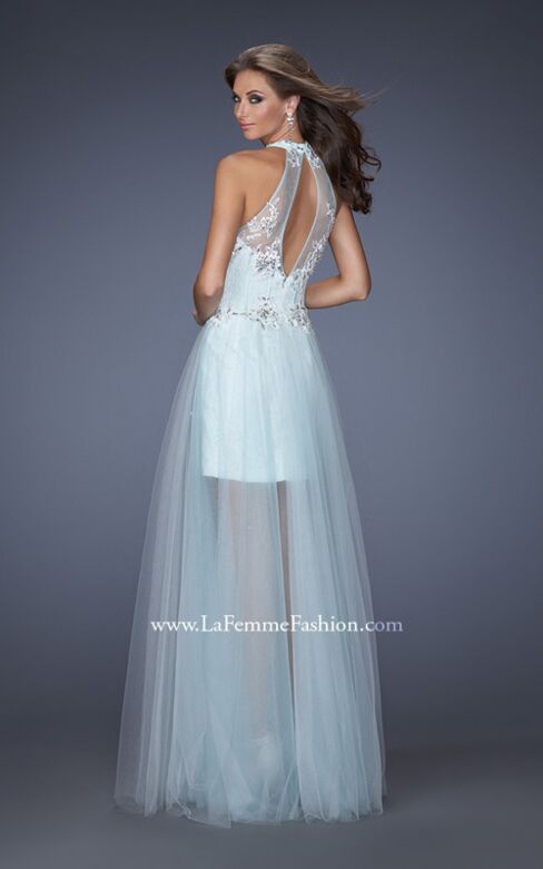 La Femme 19970 Seafoam Green Halter Neckline Dress