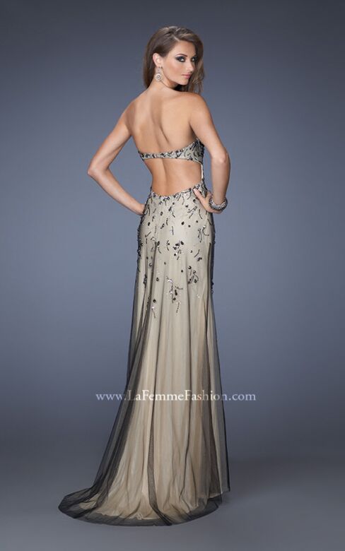 La Femme 20080 Black Nude Sweetheart Neck Slim Dress