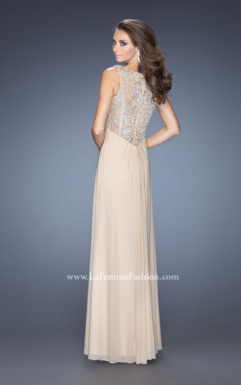 La Femme 20142 High Slit V-Neckline Ruched Dress