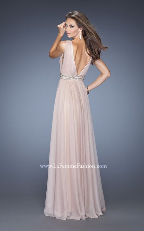 La Femme 20149 Nude V-Neckline Ruched Dress