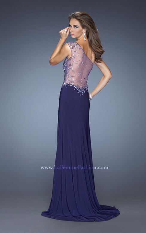 La Femme 20176 Deep Indigo One Shoulder Slim Dress