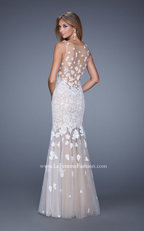 La Femme 21105 Tulle Skirt V-Neckline Dress