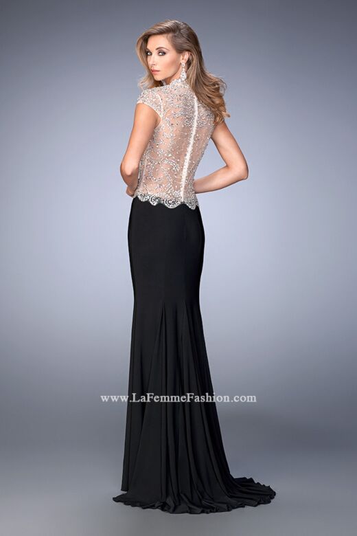 La Femme 22648 Slit Skirt High Neckline Fitted Dress