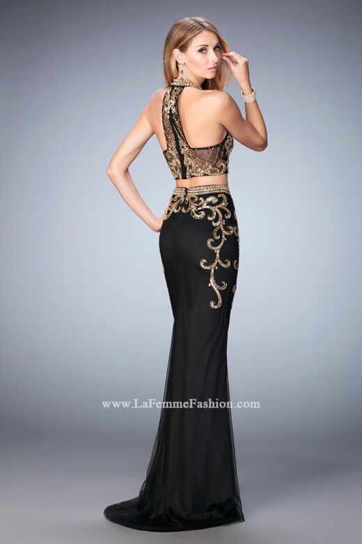 La Femme 22898 Halter Neckline Front Keyhole Two-Piece Dress