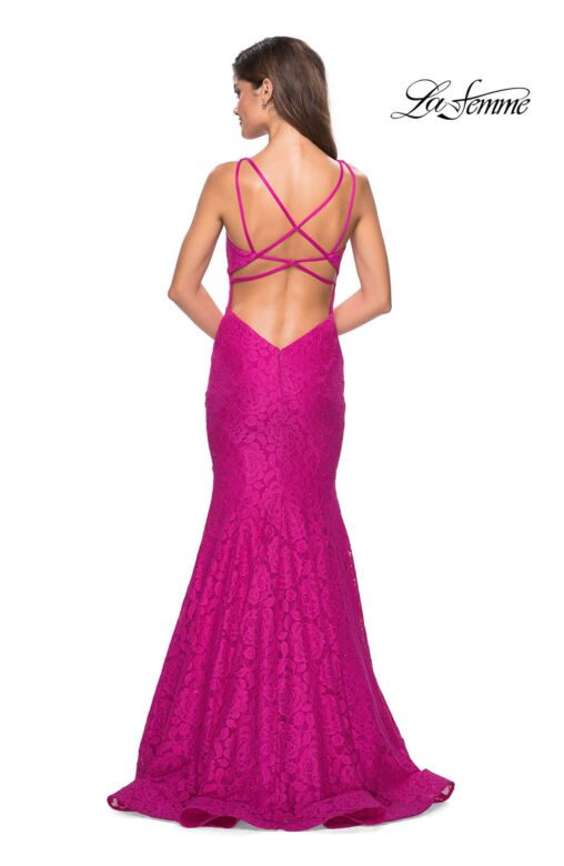 La Femme 27623 Hot Pink Sweetheart Neckline Lace Dress