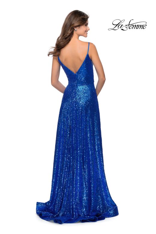 La Femme 28909 Royal Blue Spaghetti Strap Sequin Dress