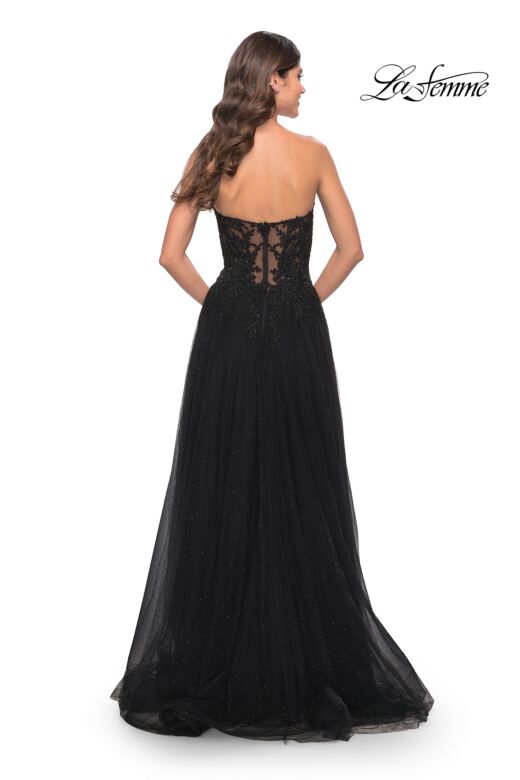 La Femme 31525 Black Sweetheart Neckline High Slit Dress