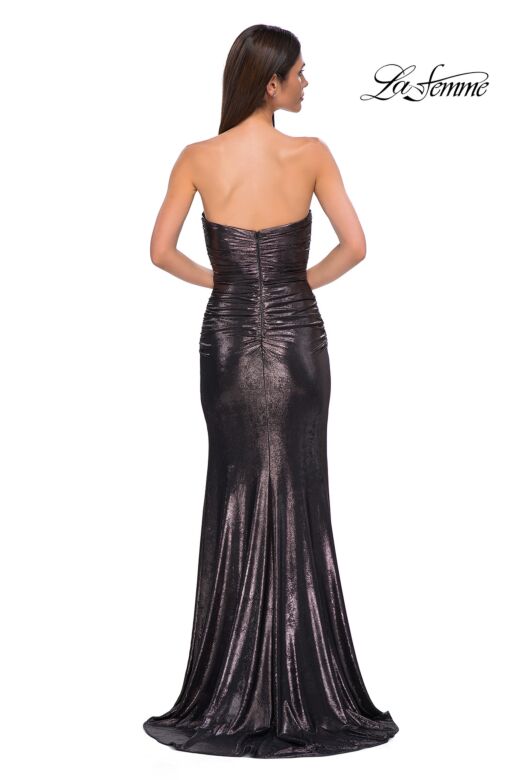 La Femme 32876 Mocha High Slit Metallic Dress