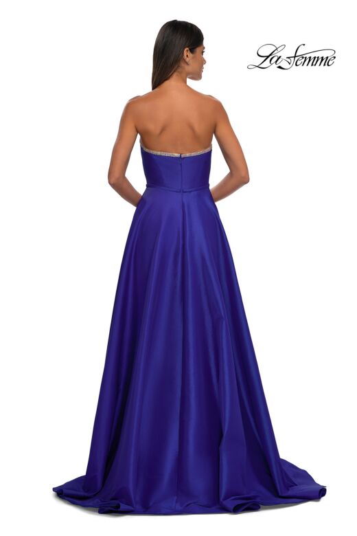 La Femme 33063 Royal Blue High Slit Strapless Dress