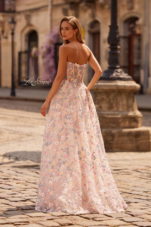 La Femme 33409 Multicolor Floral with Pocket Dress