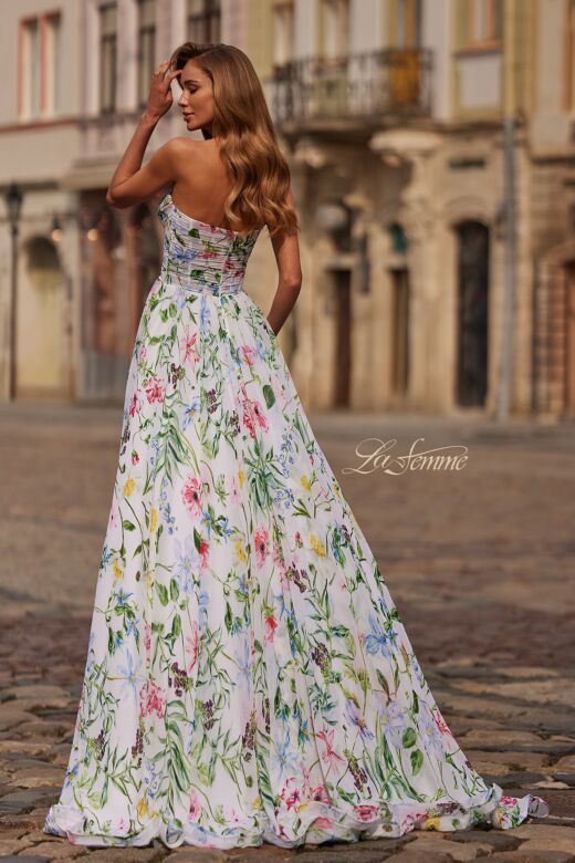 La Femme 33450 Multicolor Floral Strapless Dress