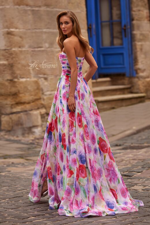 La Femme 33487 Multicolor Floral with Pocket Dress