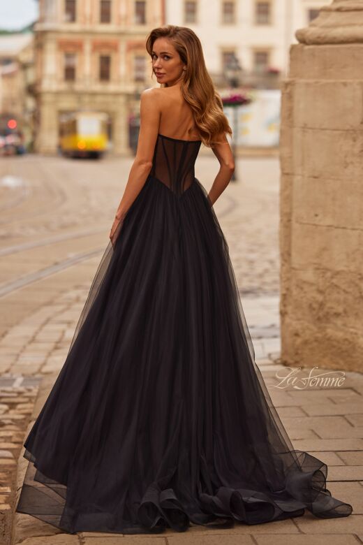 La Femme 33491 Black High Slit A-line Dress