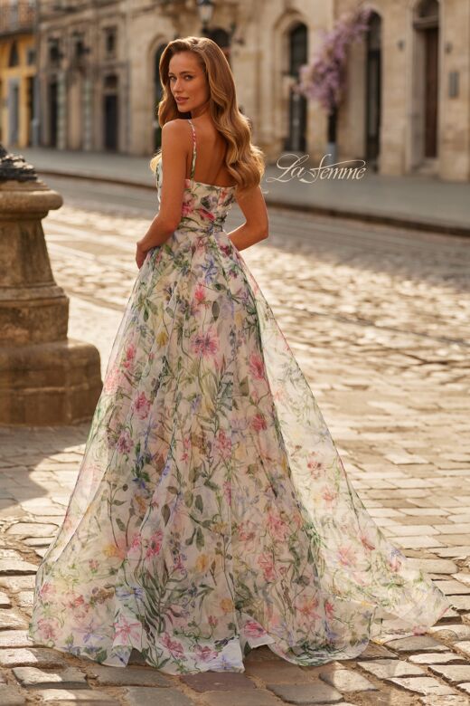 La Femme 33516 High Slit Multicolor Floral with Pocket Dress