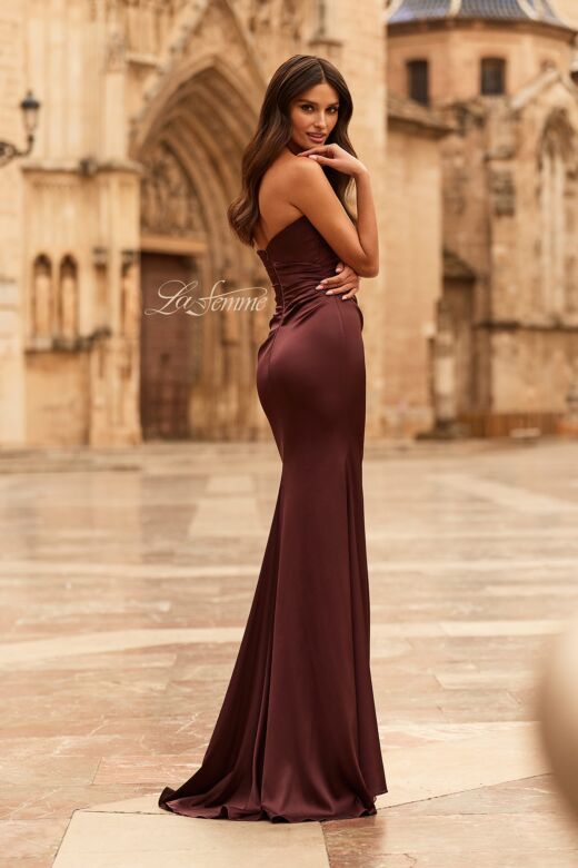 La Femme 33670 Chocolate Brown Fitted Strapless Dress