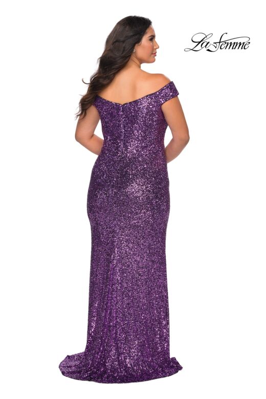 La Femme 28795 Sequin Off The Shoulder V-Neck Plus Size Dress
