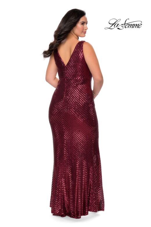La Femme 28796 V-Neck Center Slit Sequin Plus Size Dress