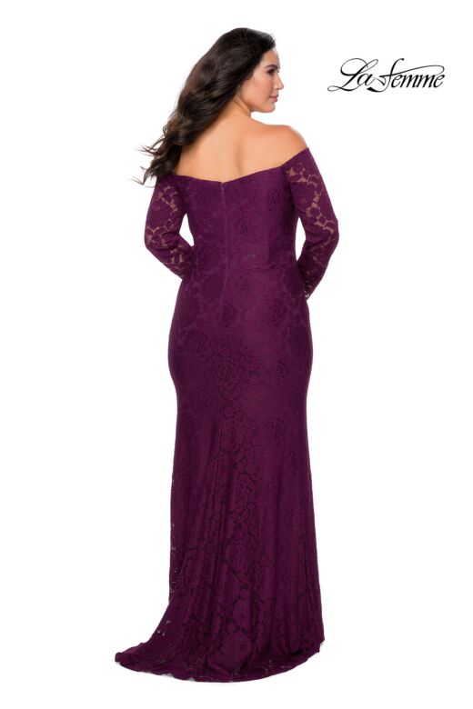 La Femme 28859 Lace Sleeve Off-The-Shoulder Plus Size Dress