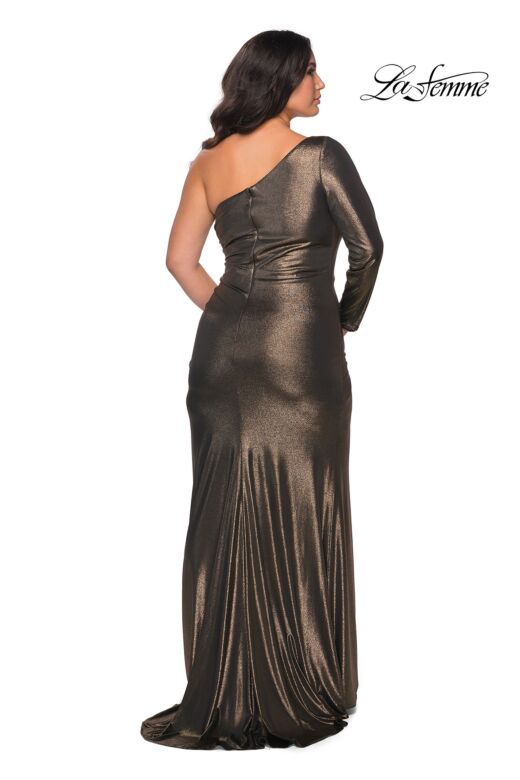 La Femme 28878 Ruched Asymmetric Neck Plus Size Dress