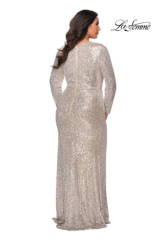 La Femme 28880 Long-Sleeve Plunging V-Neckline Plus Size Dress