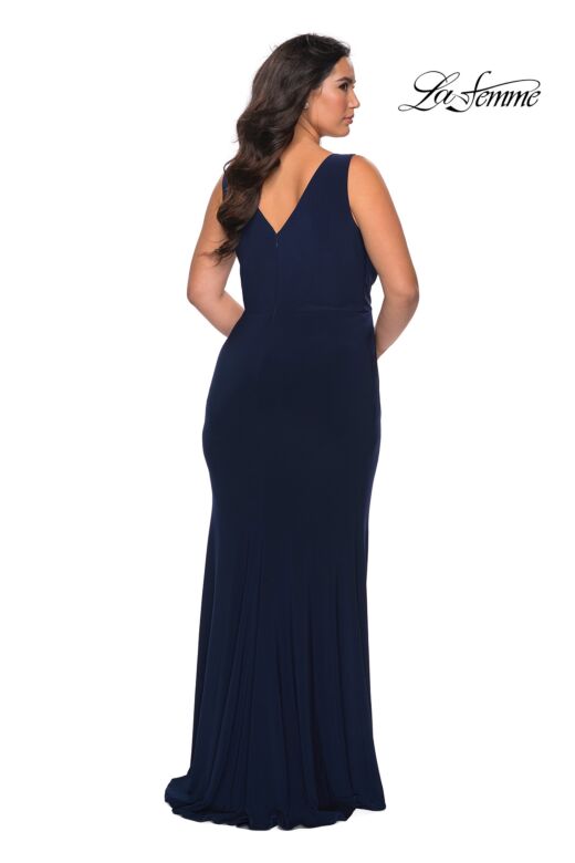 La Femme 28882 Sleeveless Faux-Wrap High Slit Plus Size Dress