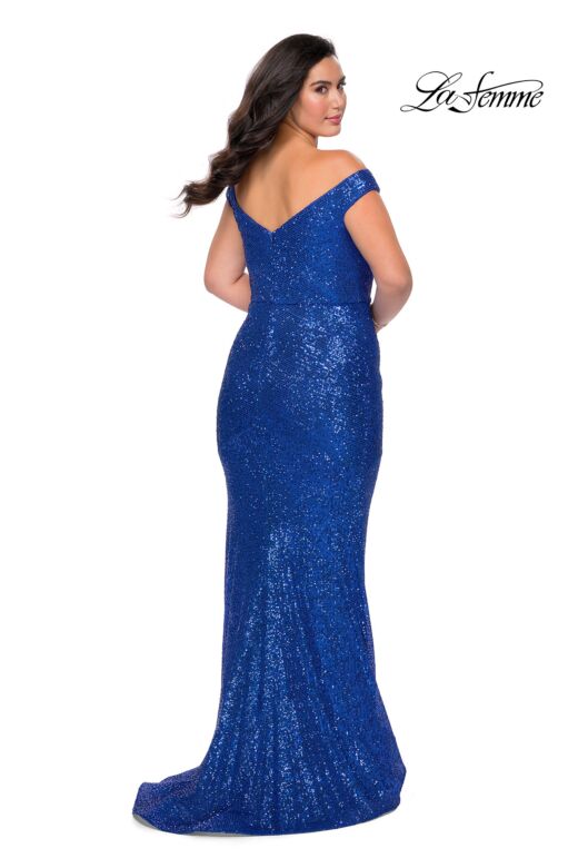 La Femme 28949 Off-The-Shoulder Sequin Plus Size Dress