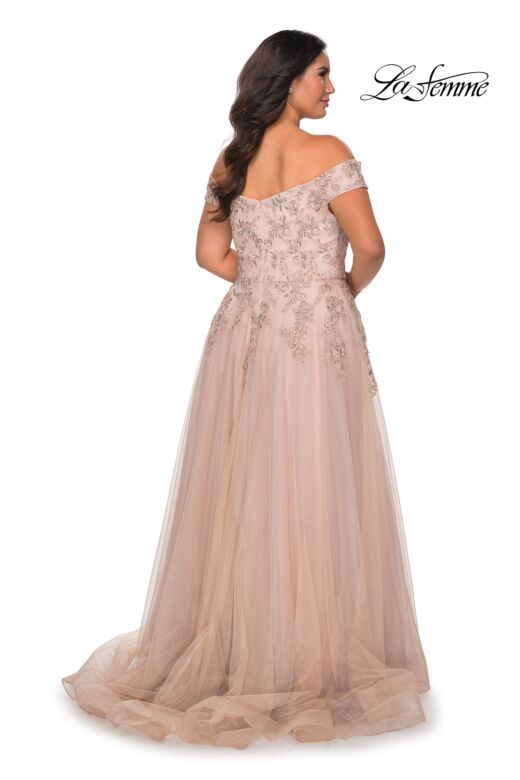 La Femme 28950 Off-The-Shoulder V-Neckline A-line Plus Size Dress