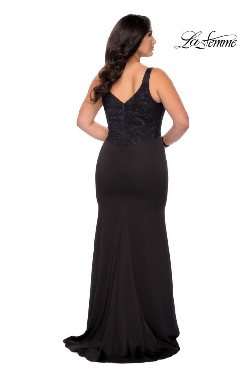 La Femme 28964 V-Neck Lace Back Plus Size Dress