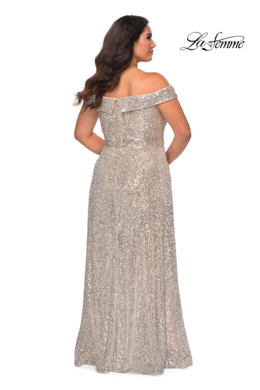 La Femme 28988 Foldover Off-The-Shoulder A-Line Plus Size Dress