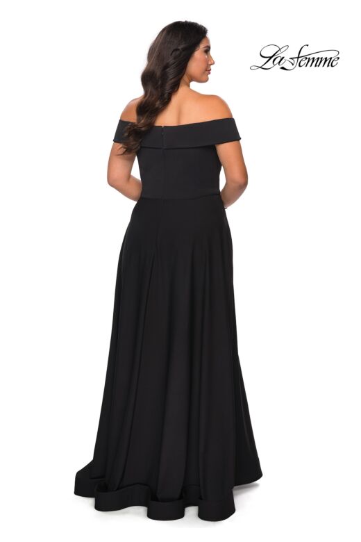 La Femme 29007 Off-The-Shoulder A-Line Side High Slit Plus Size Dress
