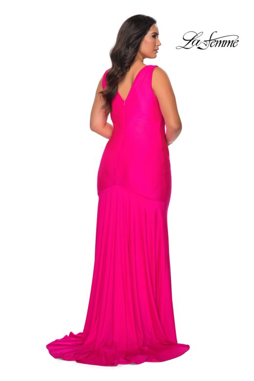 La Femme 29016 Ruched V-Neck Sleeveless Plus Size Dress