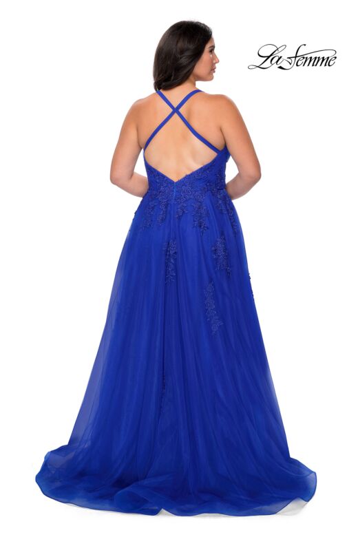 La Femme 29021 Rhinestone-Adorned Wrap-Style Bodice Plus Size Dress