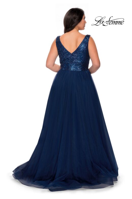 La Femme 29045 Sequin V-Neck Top A-Line Plus Size Dress
