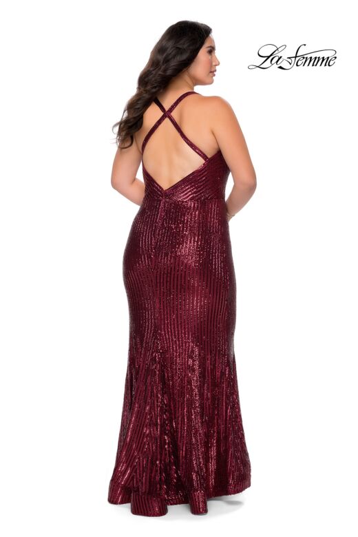 La Femme 29051 Cross Back V-Neck Sequin Plus Size Dress