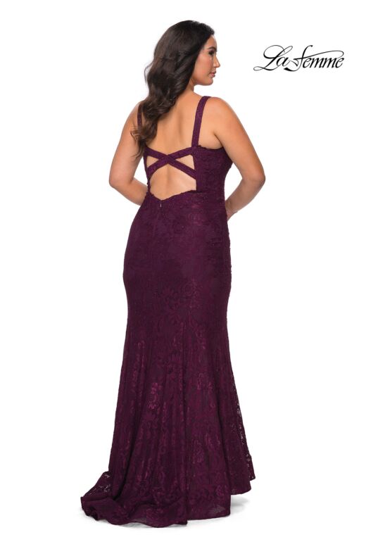 La Femme 29052 Rhinestone-Adorned Plunging V-Neckline Plus Size Dress