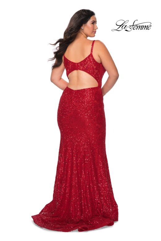 La Femme 29063 Sequin Cutout Back Plus Size Dress