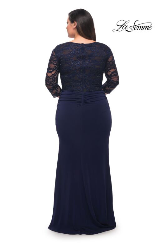 La Femme 29586 Lace Long Sleeves Shallow V-Neckline Plus Size Dress