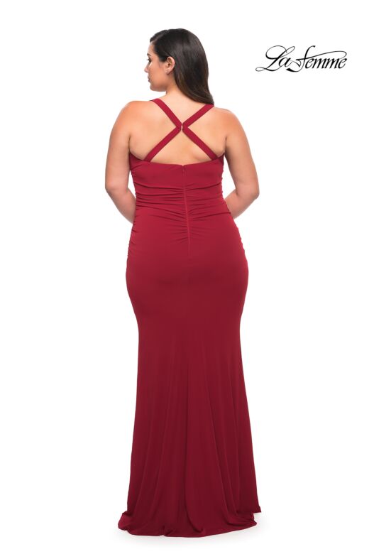 La Femme 29590 Slight Scoop Neckline Crisscross Back Plus Size Dress